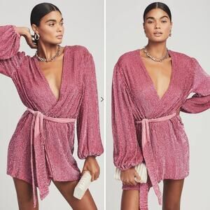 RETROFETE Gabrielle Sequin Robe Mini Cocktail Wrap Dress Belted Long Sleeve
